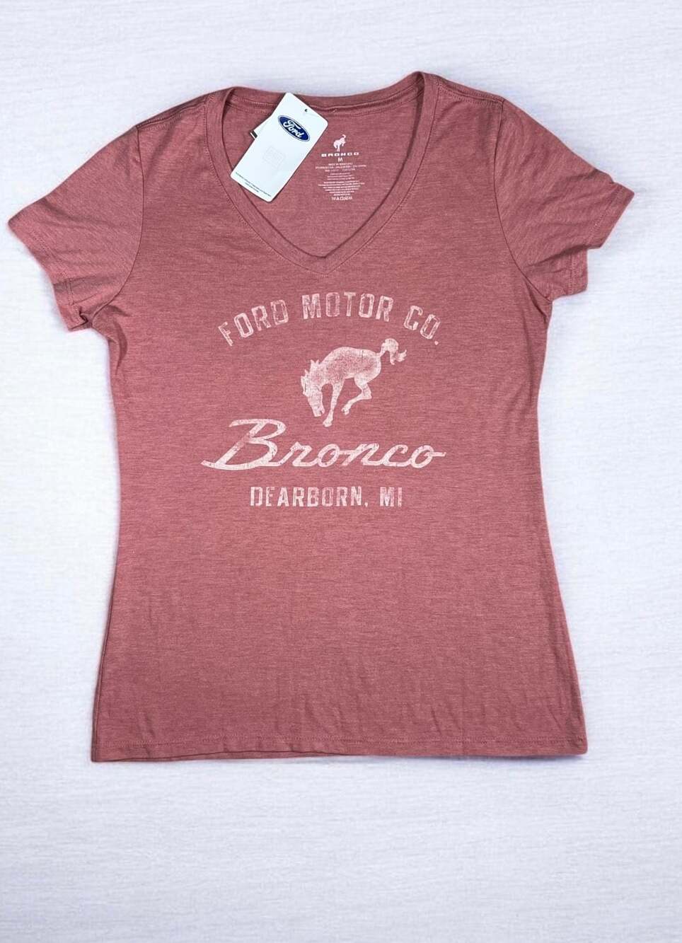 Ford Bronco Women's Vintage Logo V-Neck T-Shirt Pink Size Medium-NWT